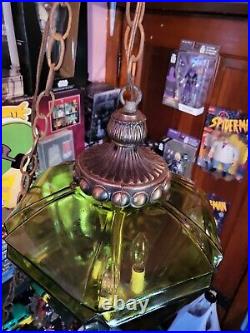 Vintage Green Glass Globe Retro Hanging Swag Light Lamp