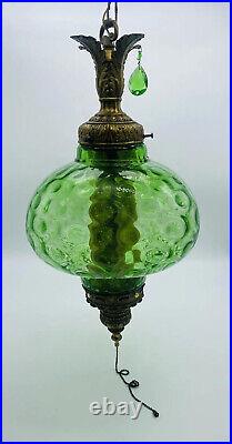 Vintage Green Glass Hanging Swag Lamp Large Globe Retro Mid-Century Modern