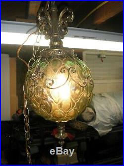 Vintage Green Glass Swag Lamp Retro Light Hanging Light
