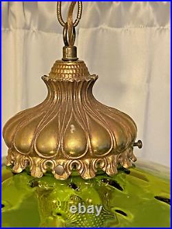 Vintage Green Hanging Swag Lamp Light 60-70s Bubble Glass Orig Falkenstein