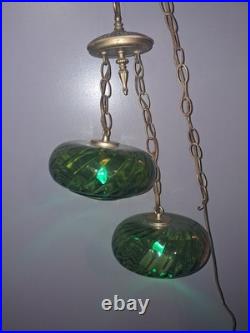 Vintage Green Optic Saucer Glass Swag hanging light