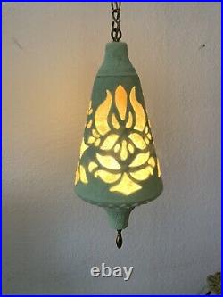 Vintage Green Pastel Ceramic Hanging Swag Light Fixture 18 inches with Chain Link