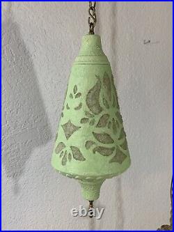 Vintage Green Pastel Ceramic Hanging Swag Light Fixture 18 inches with Chain Link
