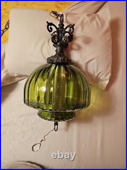 Vintage Green Swag Lamp Hanging Antique Light Retro Hollywood Regency Light