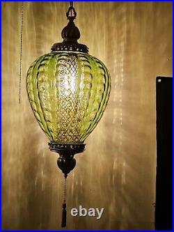 Vintage Green Swag Lamp Hanging Retro Hollywood Regency