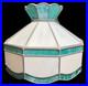 Vintage Green & White Stained Glass Hanging Lamp Light Kitchen Tiffany Style MCM