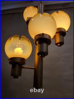 Vintage Groovy 1970's Hanging Lamp, 5 Light Crenelated Carmel Glass Globe Swirl