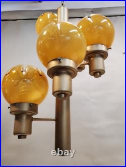 Vintage Groovy 1970's Hanging Lamp, 5 Light Crenelated Carmel Glass Globe Swirl