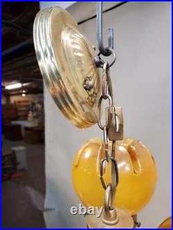 Vintage Groovy 1970's Hanging Lamp, 5 Light Crenelated Carmel Glass Globe Swirl