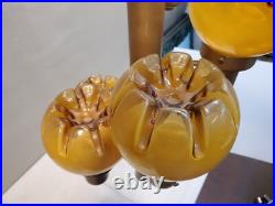 Vintage Groovy 1970's Hanging Lamp, 5 Light Crenelated Carmel Glass Globe Swirl