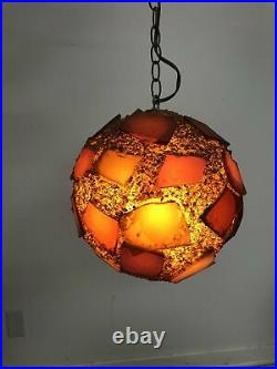 Vintage HANGING SWAG LAMP acrylic chunk mid century modern pendant light orange