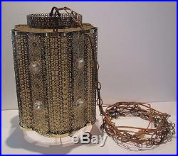 Vintage HOLLYWOOD REGENCY GOLD FILIGREE HANGING SWAG LIGHT LAMP Pendant MCM