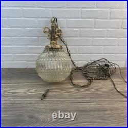 Vintage HOLLYWOOD REGENCY Style MCM CLEAR SWAG HANGING LAMP LIGHT With Cord