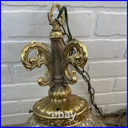Vintage HOLLYWOOD REGENCY Style MCM CLEAR SWAG HANGING LAMP LIGHT With Cord