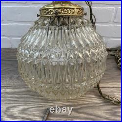 Vintage HOLLYWOOD REGENCY Style MCM CLEAR SWAG HANGING LAMP LIGHT With Cord
