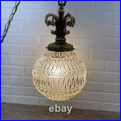 Vintage HOLLYWOOD REGENCY Style MCM CLEAR SWAG HANGING LAMP LIGHT With Cord