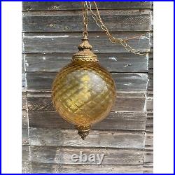 Vintage HUGE 1960s Amber Optic Glass Hanging Swag Lamp Works
