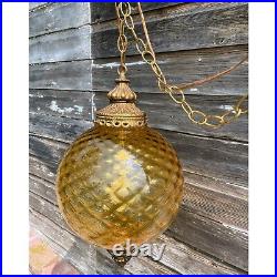 Vintage HUGE 1960s Amber Optic Glass Hanging Swag Lamp Works