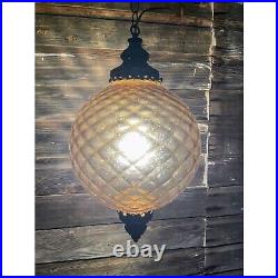 Vintage HUGE 1960s Amber Optic Glass Hanging Swag Lamp Works