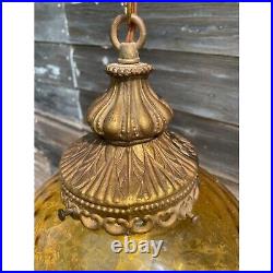 Vintage HUGE 1960s Amber Optic Glass Hanging Swag Lamp Works
