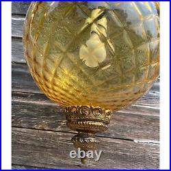 Vintage HUGE 1960s Amber Optic Glass Hanging Swag Lamp Works