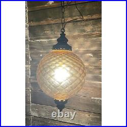 Vintage HUGE 1960s Amber Optic Glass Hanging Swag Lamp Works