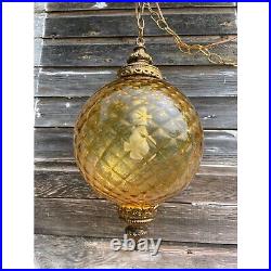 Vintage HUGE 1960s Amber Optic Glass Hanging Swag Lamp Works
