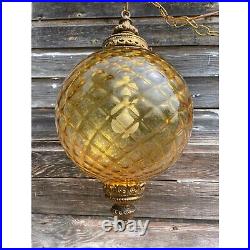 Vintage HUGE 1960s Amber Optic Glass Hanging Swag Lamp Works