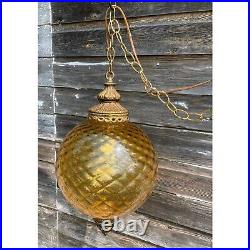 Vintage HUGE 1960s Amber Optic Glass Hanging Swag Lamp Works