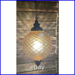 Vintage HUGE 1960s Amber Optic Glass Hanging Swag Lamp Works