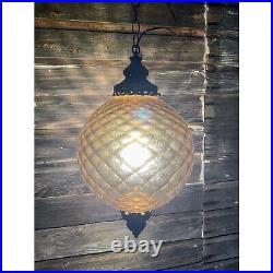 Vintage HUGE 1960s Amber Optic Glass Hanging Swag Lamp Works