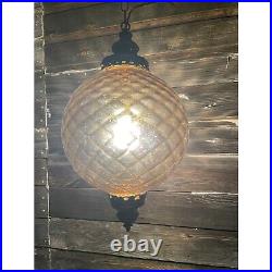 Vintage HUGE 1960s Amber Optic Glass Hanging Swag Lamp Works