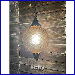 Vintage HUGE 1960s Amber Optic Glass Hanging Swag Lamp Works