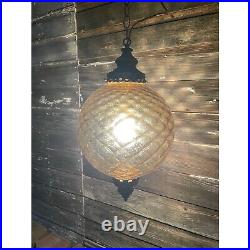 Vintage HUGE 1960s Amber Optic Glass Hanging Swag Lamp Works