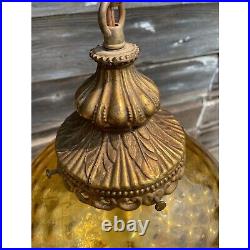 Vintage HUGE 1960s Amber Optic Glass Hanging Swag Lamp Works