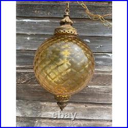 Vintage HUGE 1960s Amber Optic Glass Hanging Swag Lamp Works