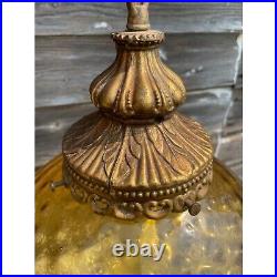 Vintage HUGE 1960s Amber Optic Glass Hanging Swag Lamp Works