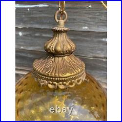Vintage HUGE 1960s Amber Optic Glass Hanging Swag Lamp Works