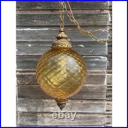 Vintage HUGE 1960s Amber Optic Glass Hanging Swag Lamp Works