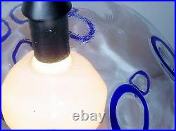 Vintage Hand Blown Cobalt Blue White Art Glass Hanging Pendant Lamp Light Large