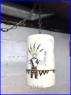 Vintage Hand Painted Ceramic Kachina Doll Swag Lamp Light Native Signed FAJ