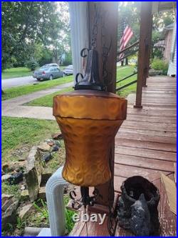 Vintage Hanging Amber Glass Swag Lamp, 23 MCM Hollywood Regency Extra Shade