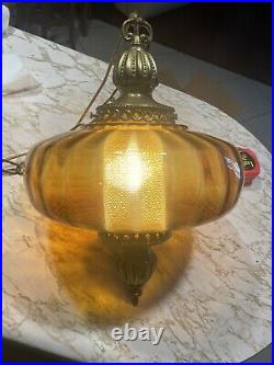 Vintage Hanging Amber Swag Pendant Lamp with Diffuser, Retro Light MCM