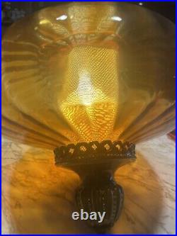 Vintage Hanging Amber Swag Pendant Lamp with Diffuser, Retro Light MCM