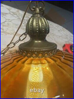 Vintage Hanging Amber Swag Pendant Lamp with Diffuser, Retro Light MCM