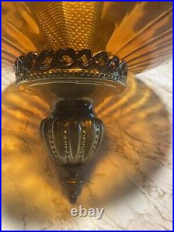 Vintage Hanging Amber Swag Pendant Lamp with Diffuser, Retro Light MCM
