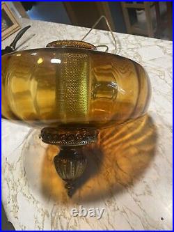 Vintage Hanging Amber Swag Pendant Lamp with Diffuser, Retro Light MCM