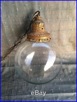 Vintage Hanging Aquarium Vivarium Lamp Terrarium Gold Tone Fish Globe 2 Gallon