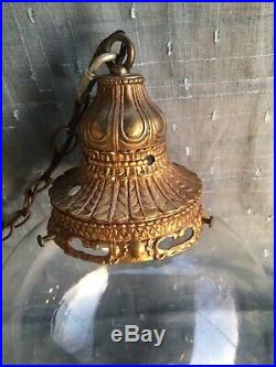 Vintage Hanging Aquarium Vivarium Lamp Terrarium Gold Tone Fish Globe 2 Gallon