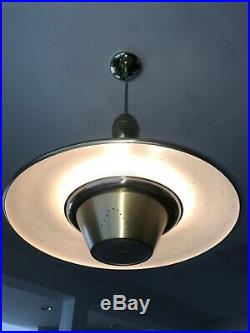 Vintage Hanging Brass Chandelier Saucer Lamp Light MID Century Atomic Age